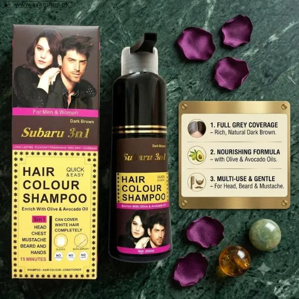 Subaru 3 In 1 Dark Brown Hair Color Shampoo 